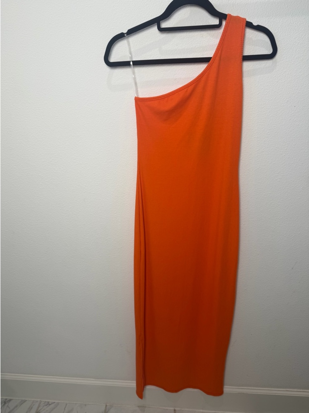 SEE YOU MONDAY LA One Shoulder Ribbed Side Slit Maxi Dress Orange Bodycon NWT L - Picture 4 of 10